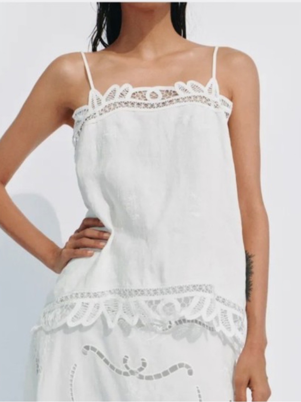 Zara White Lace-Trim Spaghetti Strap Camisole